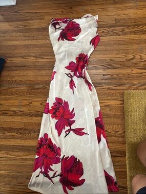 Zara Ivory Strapless Maxi Dress with Fuchsia Floral Print